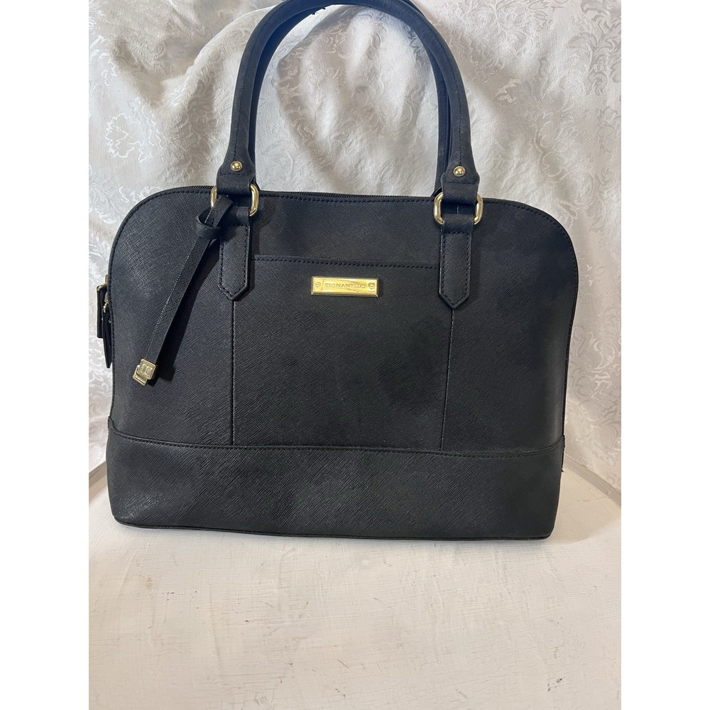 Tignanello Clean & Classic Black Saffiano Leather Dome Handbag Double Handle